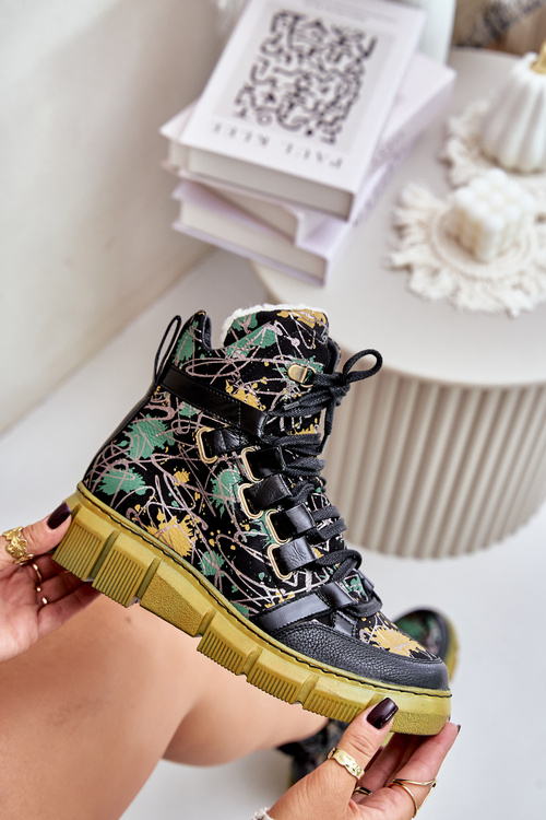 Kožené Ploché Šnurovacie Boty Maciejka 06158-07 Žlté-Čierne