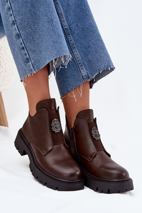 Zateplené Nízké Boty Dámské S Ozdobou Na Zip Hnědé Lavira