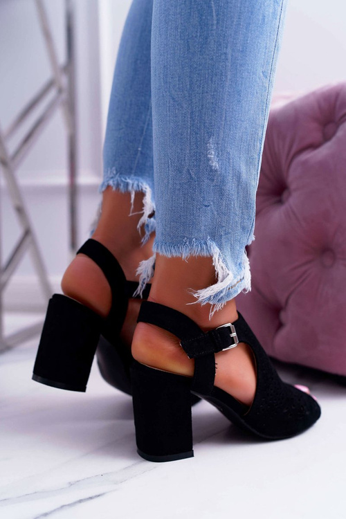 Dámské Sandály Na Podpatku Peep Toe Černé Olenia