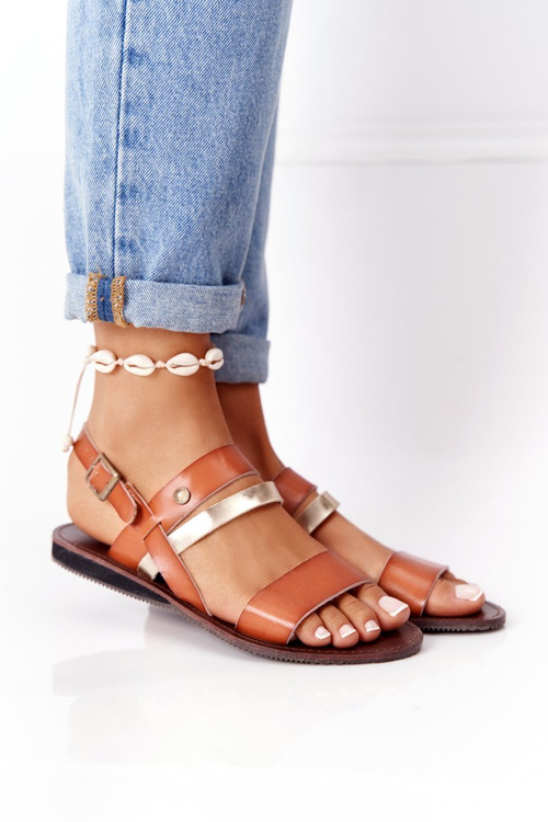 Dámské Ploché Sandály Hnědé-Zlaté Doris