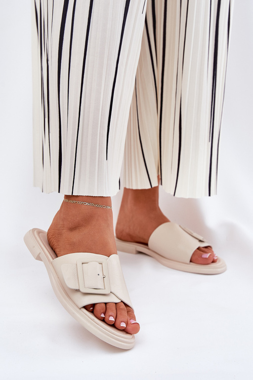 Kožené Dámske Sandále S Prackou D&A Béžové SJ2302-01