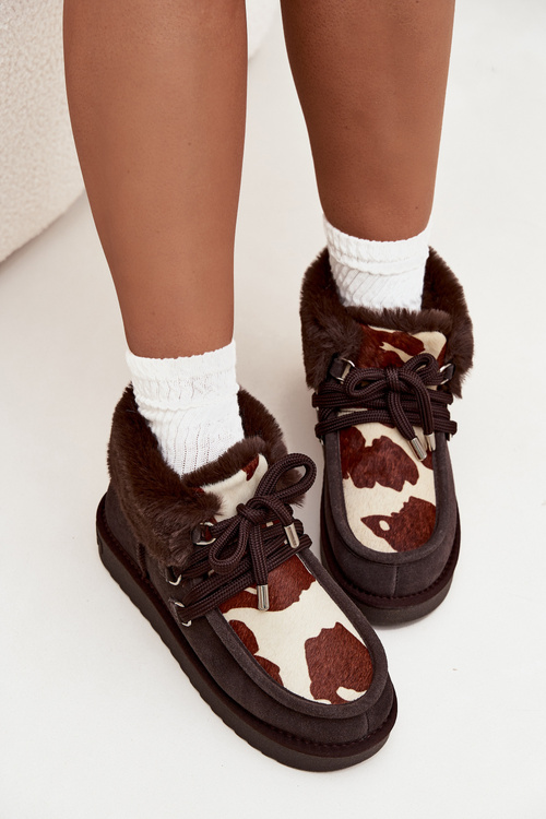 Dámske snehule z prírodného semišu záplaty D.Franklin DFSH375008 Čokoládové