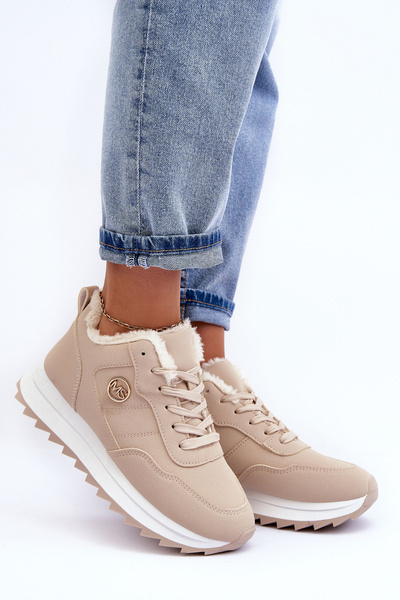 Ocieplane Kožené Sportovní Boty Na Platformě Bežové Adite