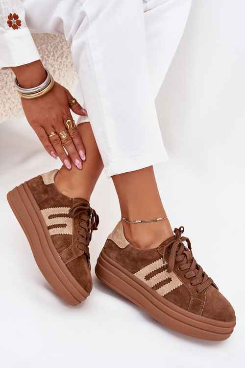 Dámské tenisky na platformě z přírodní semiše Camel Eldira