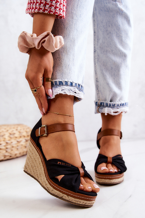 Dámske sandále na klinoch veľká hviezda JJ274937 čierna