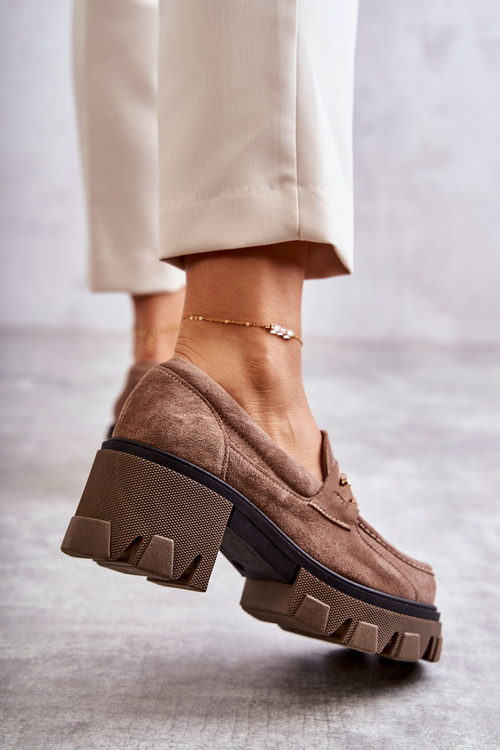 Semišové vysoké podpatky se zlato zdobením hněde Lurdes