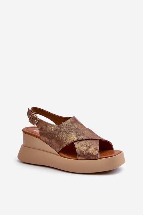 Dámske sandále z eko kože na platforme a klinovej podošvy meďové Vaiara