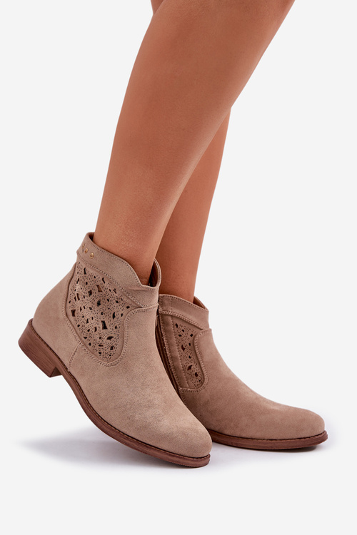 Dámske Ažúrové Topánky Na Ploškom Opätku S.Barski HY51-113 Béžové