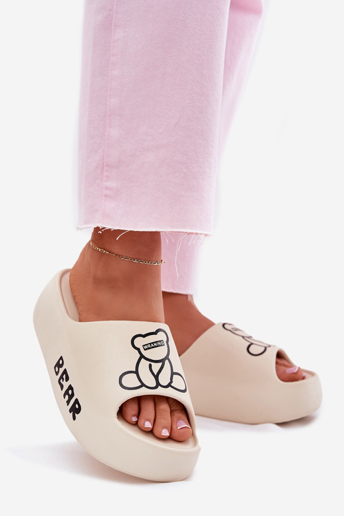 Dámske Pěnové Pantofle Na Masívnej Podrážke S Medvedíkom Svetlo Béžové Lamira