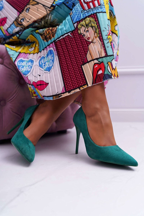 Dámské semišové lodičky na jehlovém podpatku zelené Yanna