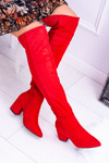 Červené ženské semišové topánky nad kolenom Feluni
