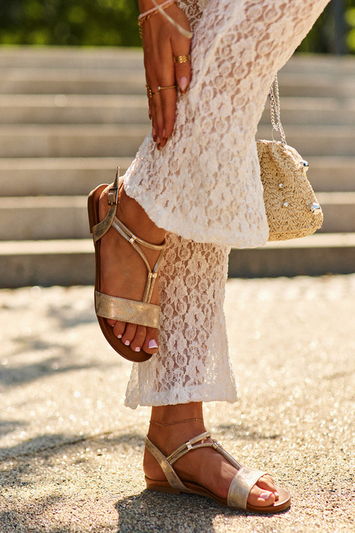 Dámske Ploché Sandále S Páskami S.Barski KV27-010 Zlaté