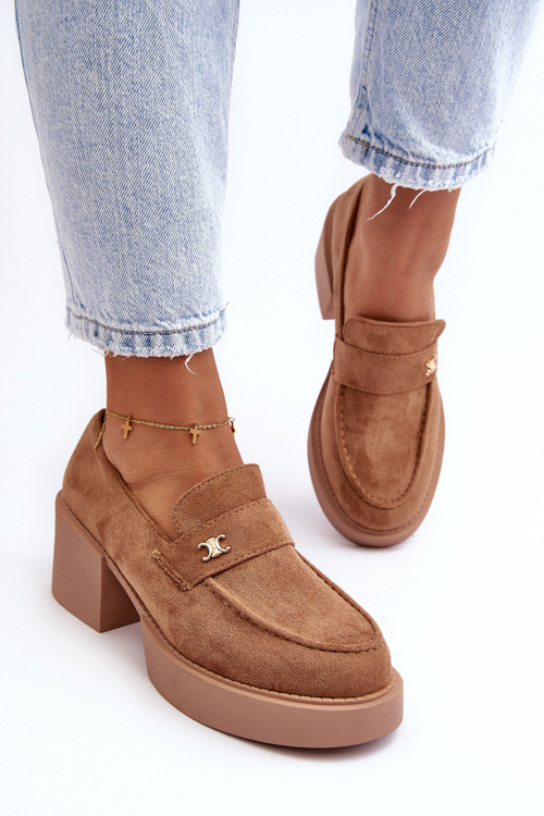 Dámské semišové polobotky na podpatku tmavě hnědé Afnir