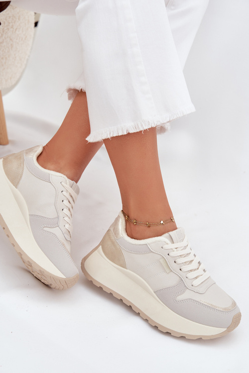 Zateplené dámske sneakersy na platforme Big Star SS274008 HI-POLY SYSTEM svetlo béžové