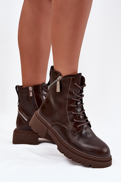 Kožené dámske pracovné topánky s podšívkou Big Star SS274453 hnedé