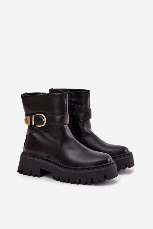 Zateplené dámské kotníkové boty se zlatým sponem Černé Elanore