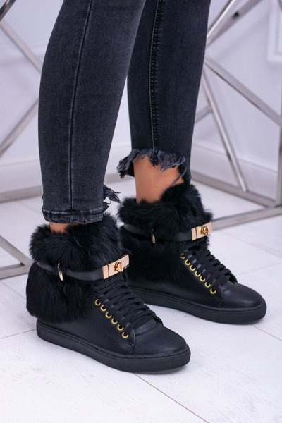 Lu Boo Black topánky s prírodnou gisele kožušinou