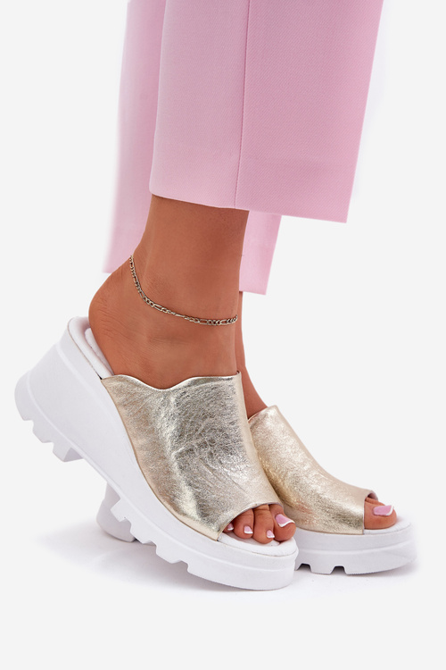 Kožené Sandále Na Klíne Artiker 56C0435 Zlaté