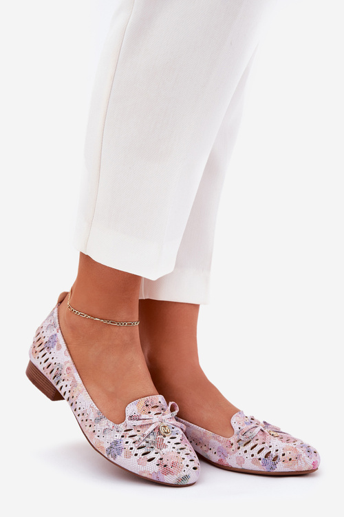 Dierované Baleríny S Mašľou V Kvetoch Eko Semišové Multikolor Amepitrea