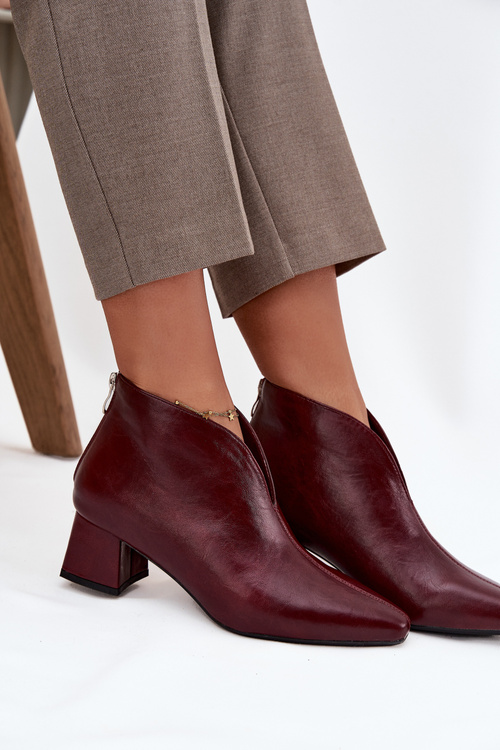 Eko Kožené dámské kotníčkové boty na podpatku Bordó Rylina