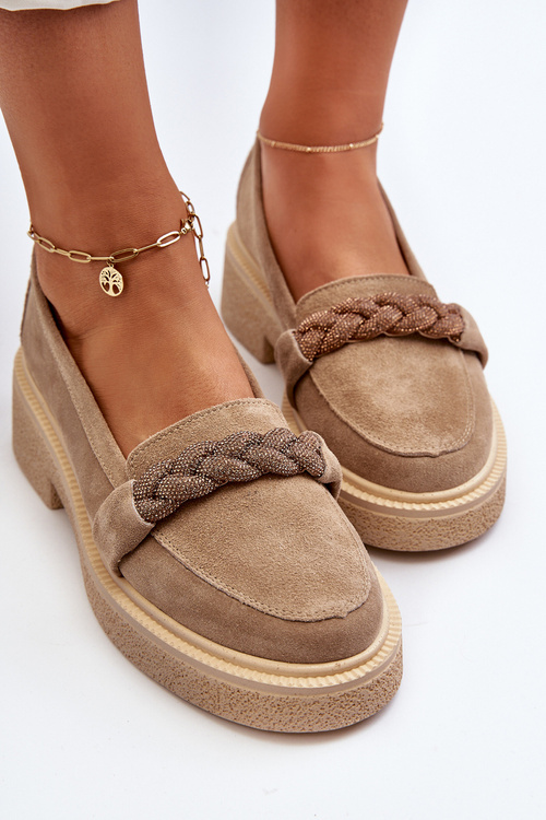 Dámské semišové mokasíny s ozdobou béžové Zazoo 3429/W