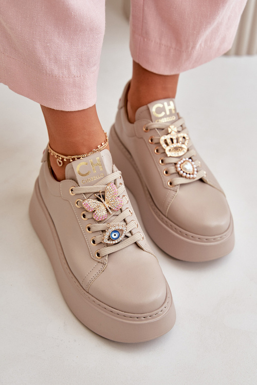 Dámské kožené tenisky s ozdobami CheBello 4292 béžové