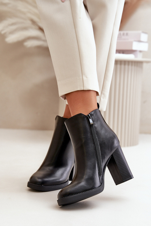 Zateplené dámské botky na podpatku eko kůže černé Teresine