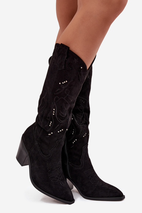 Dámské kozačky s podpatkem z eko semiše Černé Coretta