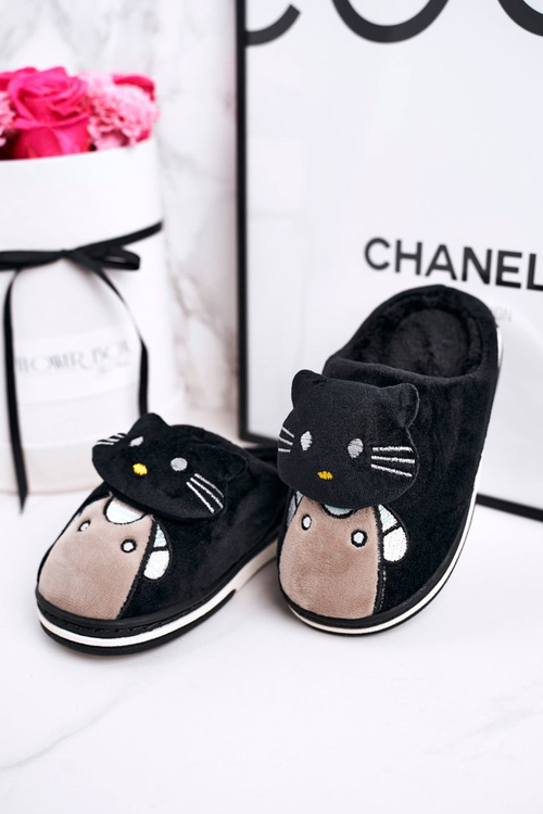 Dětské Domácí Izolované Pantofle černé Kitty