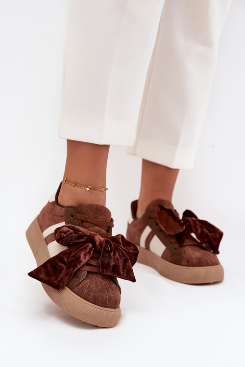 Dámské tenisky s semišovou mašlí hnědé Ashlyn