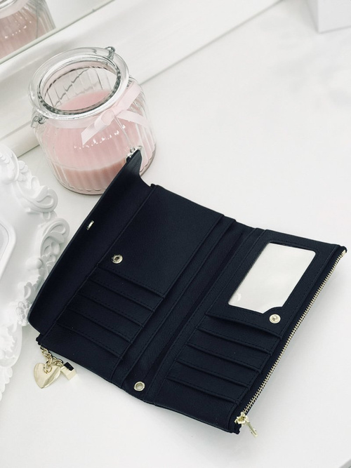 Large Women's Black Trendy Wallet Gold Zipper