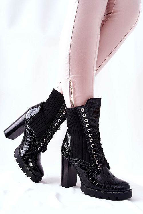 Dámske topánky na post vysoké krokodílové vzoru čierny erdogan