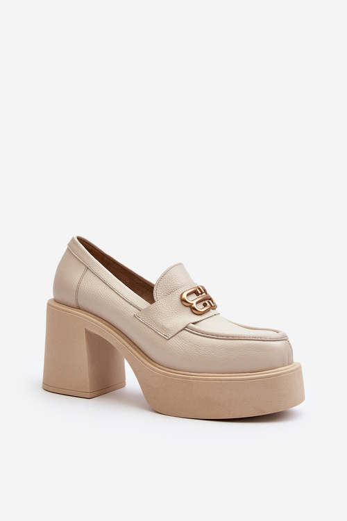 Zazoo 20170 Dámská kožená obuv na podpatku světle béžové