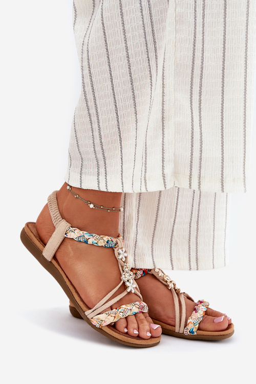 Dámske Sandále S Klipmi A Pletenými Pásikmi Béžové Nusoreth