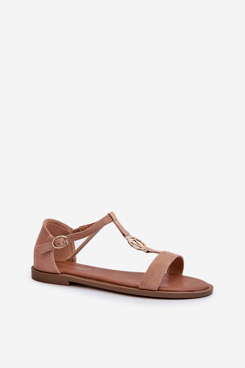 Ploché Dámské Sandály S Zlatou Ozdobou Vinceza 17321 Beige