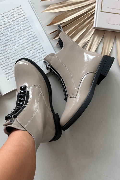 Lakované dámske členkové topánky z pravej kože D A MR52 108 béžové