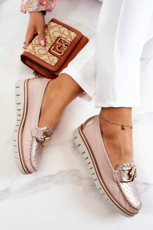 Dámské kožené mokasíny na platformě béžové Venesia