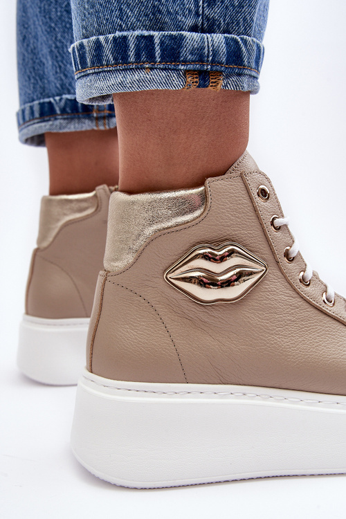 Dámske vysoké tenisky pre zips lemar béžový caterin