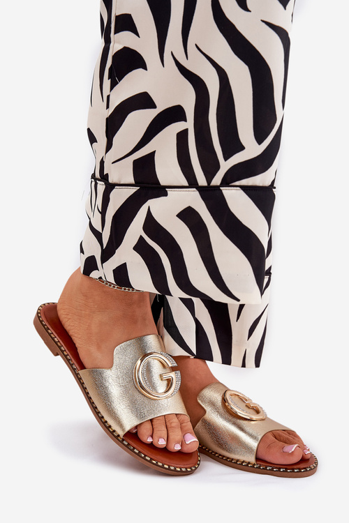 Eko Kožené Ploché Sandály Pro Ženy S Dekorativním Detailem Zlaté Frelie