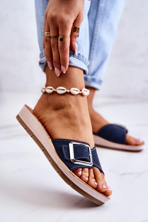 Módne dámske papuče s inblu CP000031 Navy Blue Buckle
