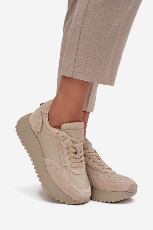 Kožené dámské tenisky na platformě Artiker 55C0021 béžové