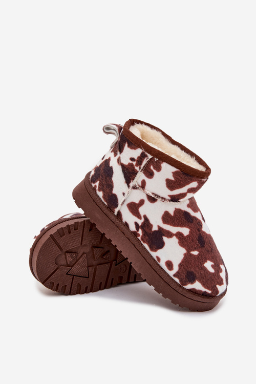 Detské zimné čižmy pre mládež s kožušinou s fľakmi bielo-hnedé Mireya