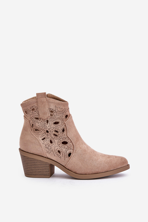 Dámské semišové perforované boty kovbojky béžové S.Barski HY42-086