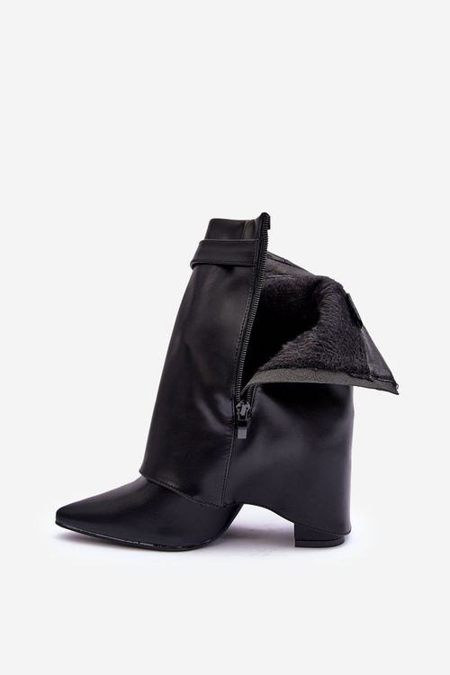 Kožené zateplené boty na sloupku černé Chevie