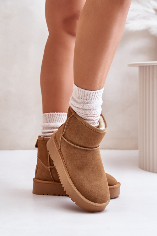 Dámské Semišové Sněhule Na Platformě Nad Kotníky Camel Rianaella