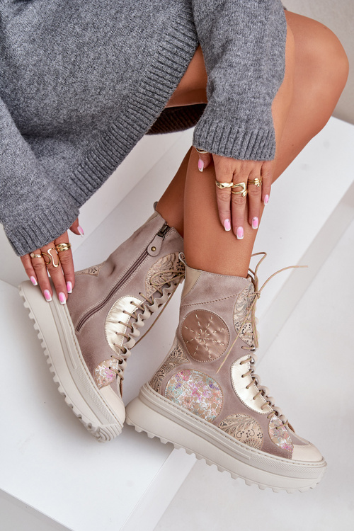 Kožené Semišové Boty Na Platformě Zateplené Maciejka 06565-04 Béžové