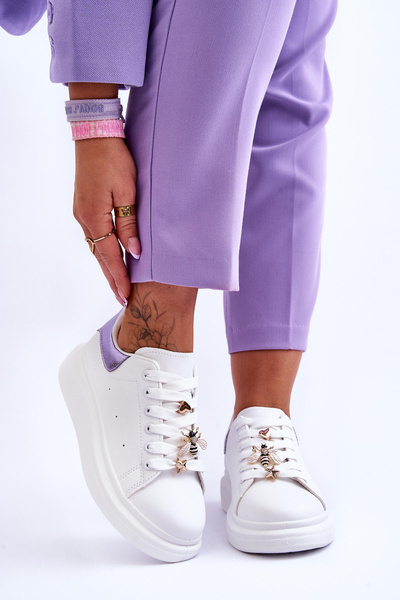 Dámske športové topánky na masívnej platforme biele a fialové chante