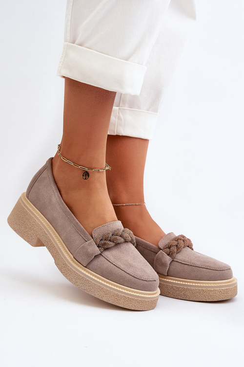 Dámske semišové mokasíny s ozdobou Cappuccino Zazoo 3429/W