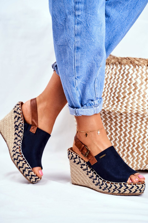 Dámske sandále na klinách Big Star Navy Blue FF274980