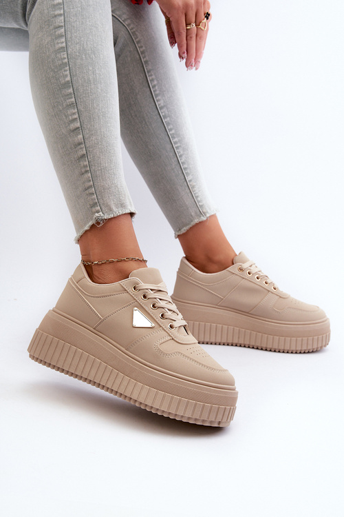 Dámske Tenisky Z Ekokože Na Masívnej Platforme Beige Chrisstin